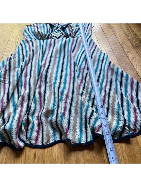 Anthropologie Girls From Savoy Size 14 Cream Striped Gull Wing Silk Sun Dress - Picture 7 of 16